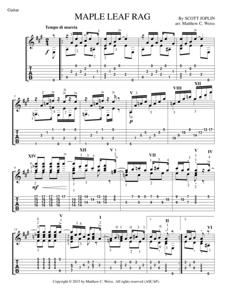 Free Sheet Music Maple Leaf Rag For Guitar Authentic Arrangement