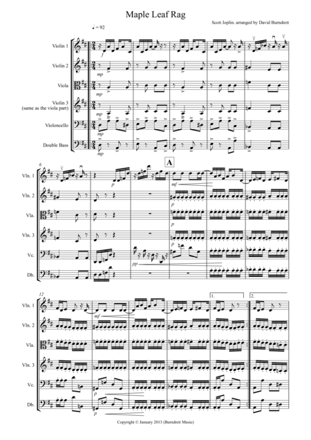 Free Sheet Music Maple Leaf Rag For String Orchestra