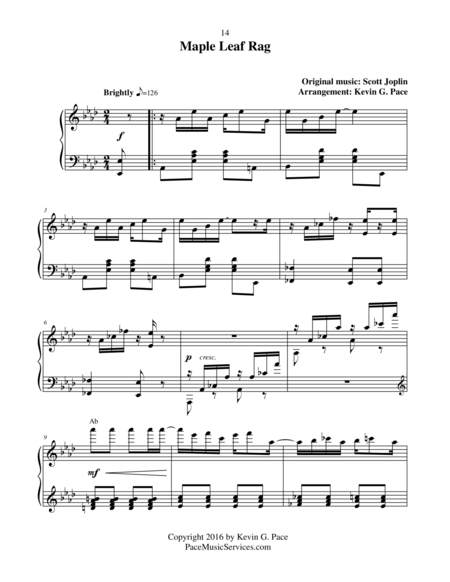 Maple Leaf Rag Moderate Level Piano Solo Sheet Music