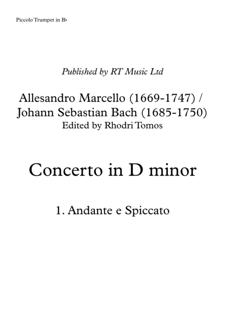 Marcello Bach Bwv974 Concerto No 3 In D Minor Sheet Music