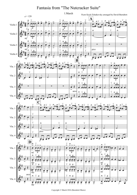 Free Sheet Music March Fantasia From The Nutcracker For Violin Quartet
