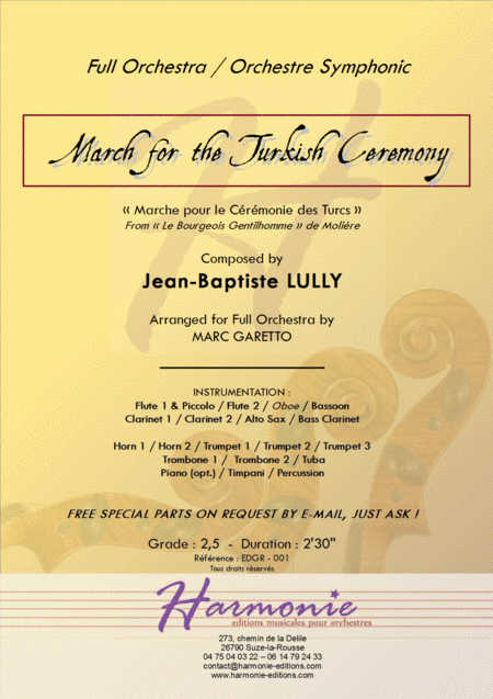 March For The Turkish Ceremony Lully For Full Orchestra Score And Parts Sheet Music