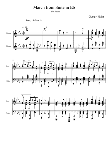 March From Holsts Suite Number 1 In Eb Arranged For Piano Sheet Music