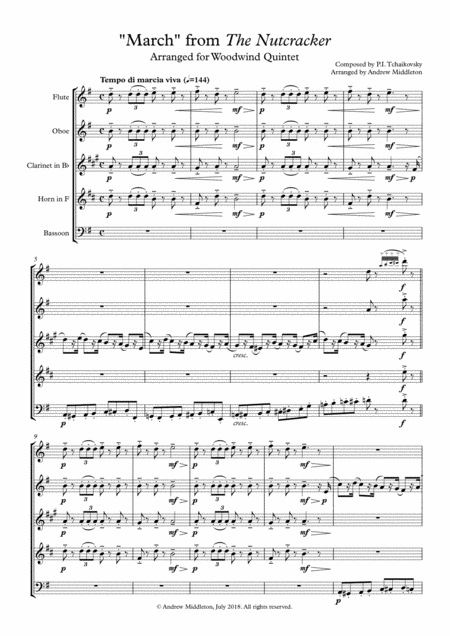 March From The Nutcracker Arranged For Woodwind Quintet Sheet Music