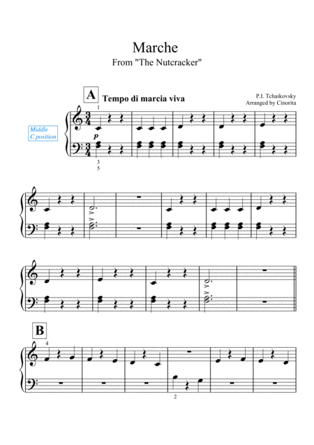 Free Sheet Music March From The Nutcracker Middle C Position