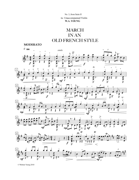 March In An Old French Style For Unaccompanied Violin Sheet Music