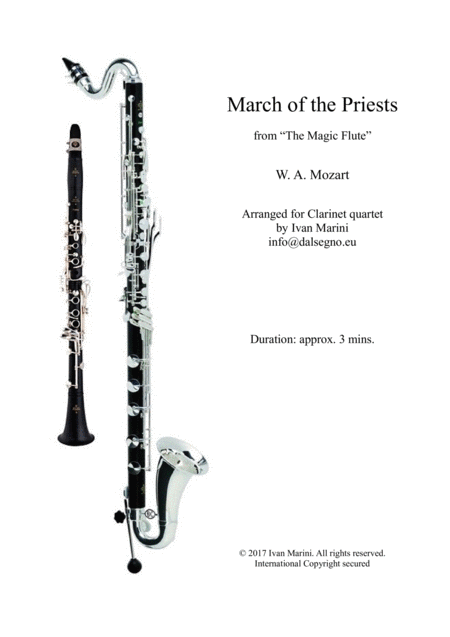 March Of The Priests From The Magic Flute By W A Mozart For Clarinet Quartet Sheet Music