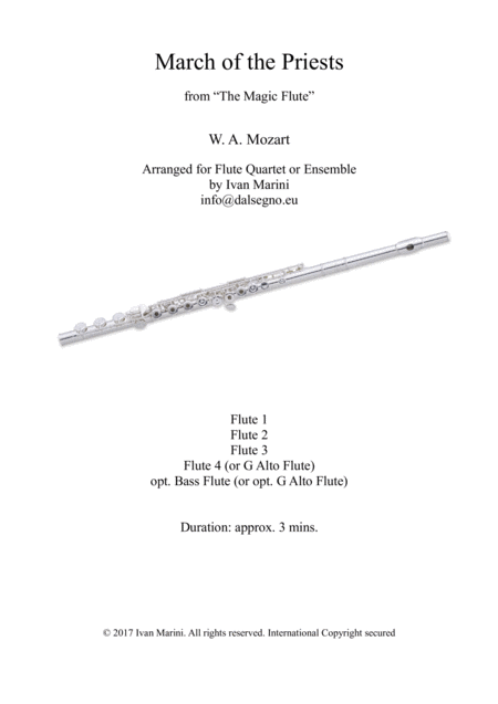 Free Sheet Music March Of The Priests From The Magic Flute By W A Mozart For Flute Quartet Or Ensemble