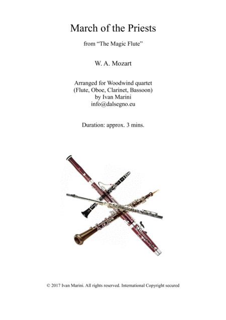 Free Sheet Music March Of The Priests From The Magic Flute By W A Mozart For Woodwind Quartet