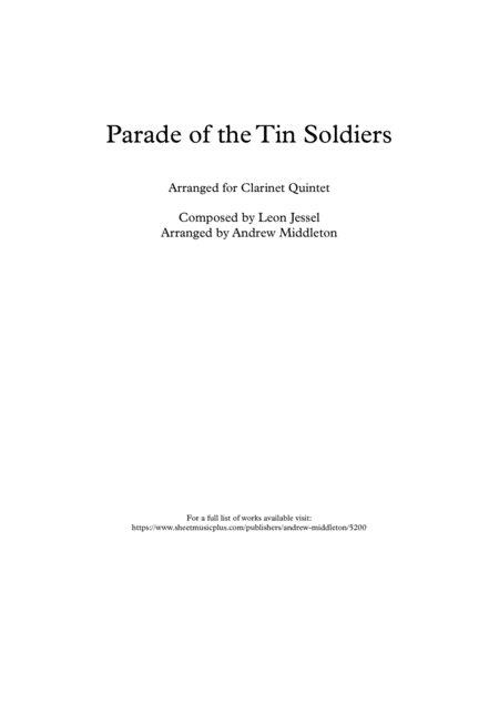 March Of The Tin Soldiers Arranged For Clarinet Quintet Sheet Music