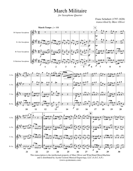 Marche Militaire Op 51 No 1 For Saxophone Quartet Sheet Music