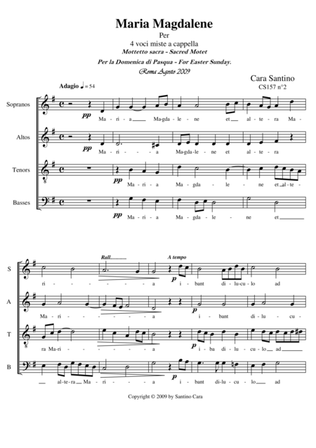 Free Sheet Music Maria Magdalene Motet For Choir Satb A Cappella