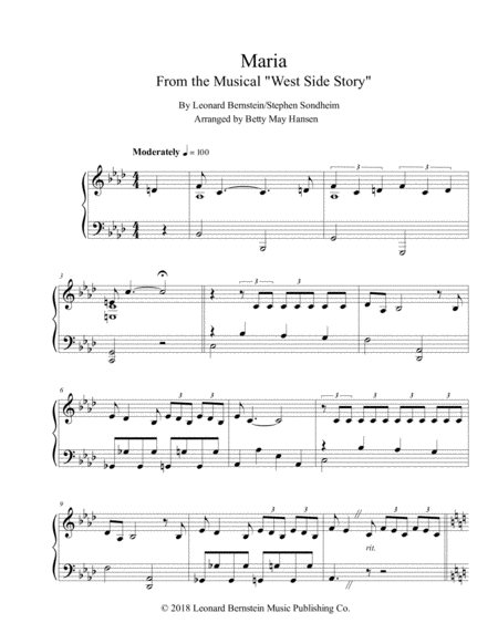 Free Sheet Music Maria West Side Story