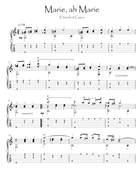 Marie Ah Marie Neapolitan Guitar Solo Fingerstyle Sheet Music