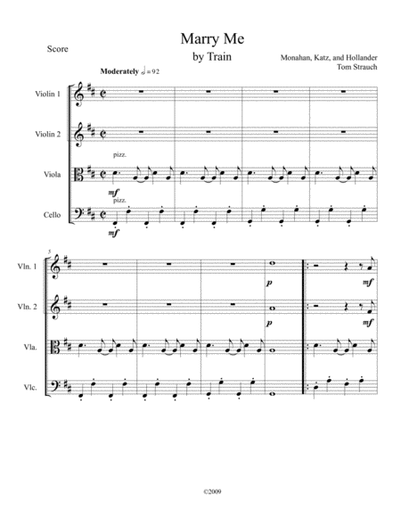 Marry Me String Quartet Intermediate Sheet Music