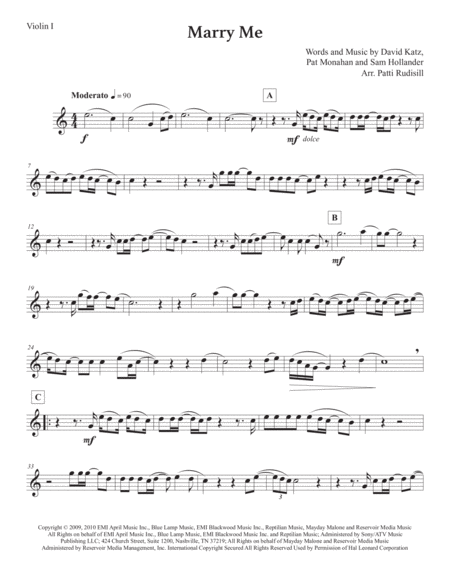 Marry Me Train For String Trio Sheet Music