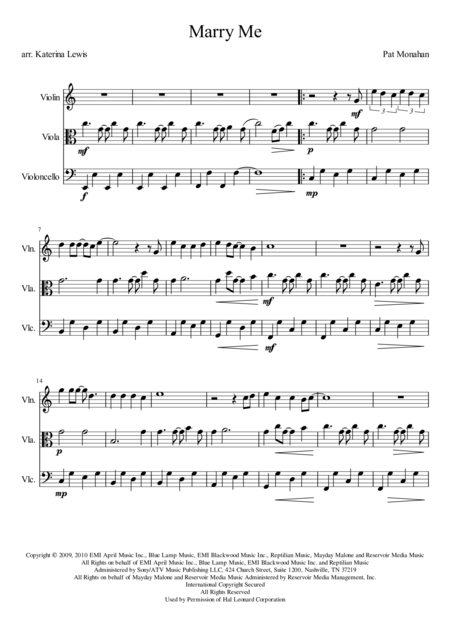 Free Sheet Music Marry Me Violin Viola Cello