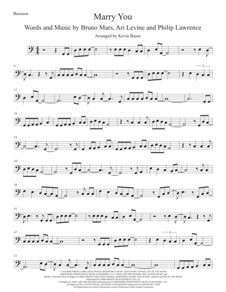 Marry You Easy Key Of C Bassoon Sheet Music