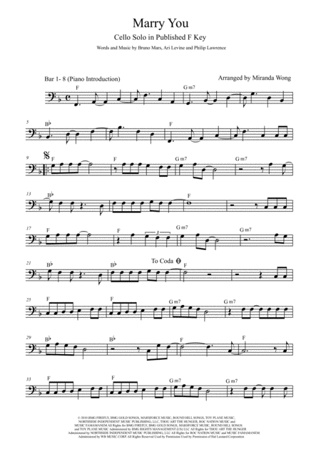 Free Sheet Music Marry You Lead Sheet For Bass Clef Instruments And Piano In Published F Key