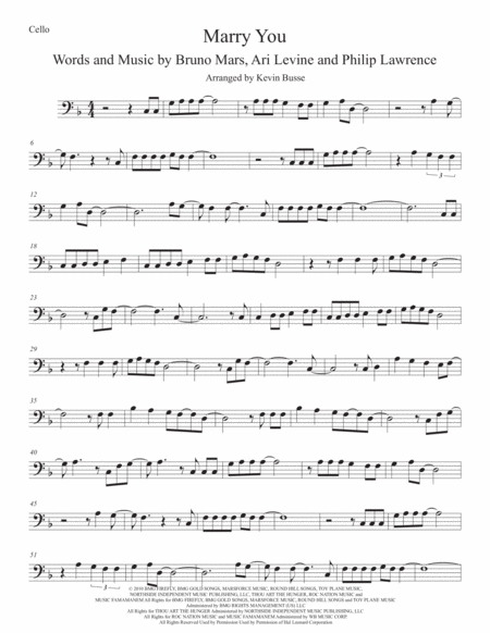 Marry You Original Key Cello Sheet Music