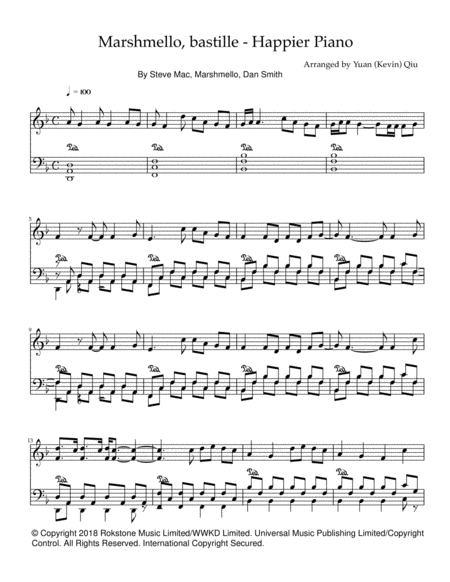 Free Sheet Music Marshmello Bastille Happier Piano