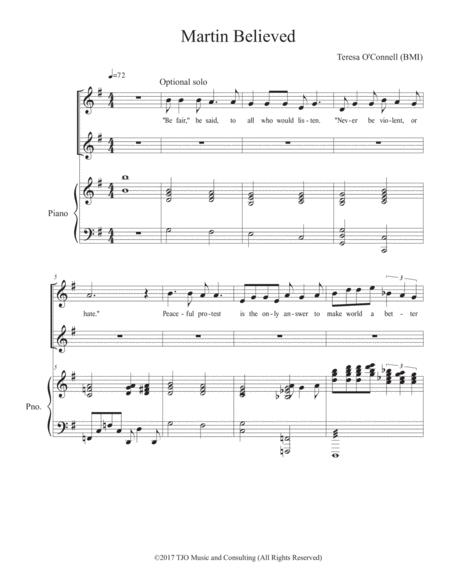 Free Sheet Music Martin Believed 2 Part Make As Many Copies As Needed For Your Choir