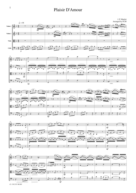 Free Sheet Music Martini Plaisir D Amour For String Quartet Cm501