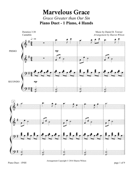 Marvelous Grace 1 Piano 4 Hands Duet Sheet Music