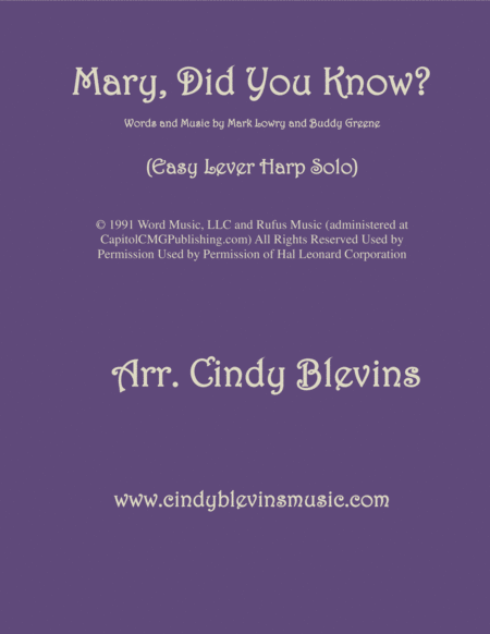 Mary Did You Know Arranged For Easy Harp Sheet Music