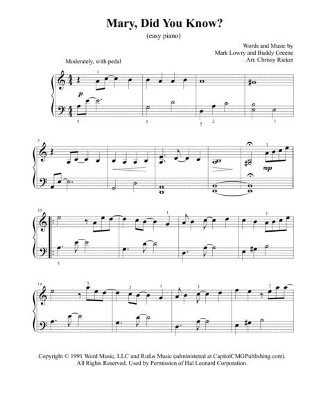 Free Sheet Music Mary Did You Know Easy Piano