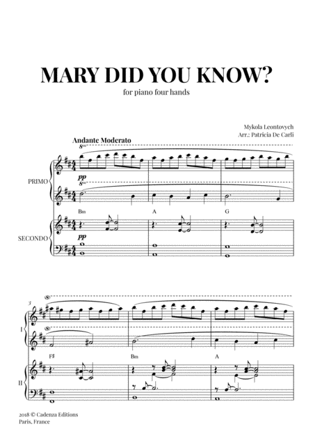 Mary Did You Know For Piano Four Hands Christmas Song Sheet Music