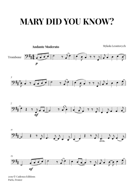 Free Sheet Music Mary Did You Know For Trombone