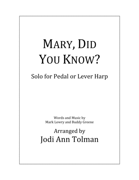 Mary Did You Know Harp Solo Sheet Music