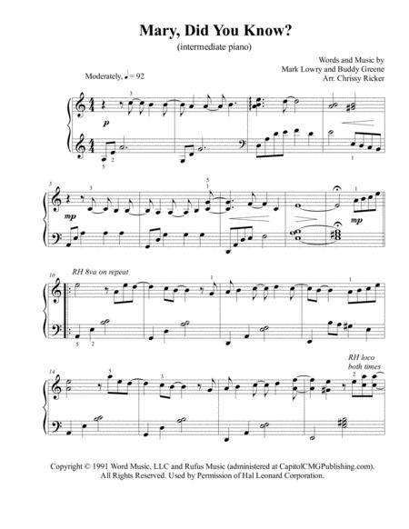 Mary Did You Know Intermediate Piano Sheet Music