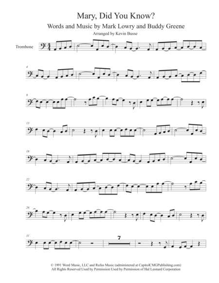 Mary Did You Know Trombone Sheet Music