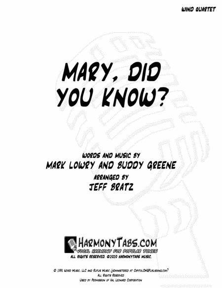 Mary Did You Know Wind Quartet Sheet Music