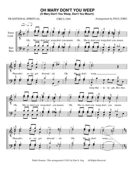 Mary Dont You Weep O Mary Dont You Weep Sheet Music