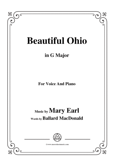 Mary Earl Beautiful Ohio In G Major For Voice And Piano Sheet Music