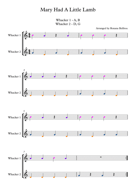 Mary Had A Little Lamb For 8 Notes Diatonic Boomwhackers Sheet Music