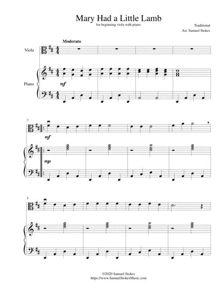 Mary Had A Little Lamb For Beginning Viola With Optional Piano Accompaniment Sheet Music