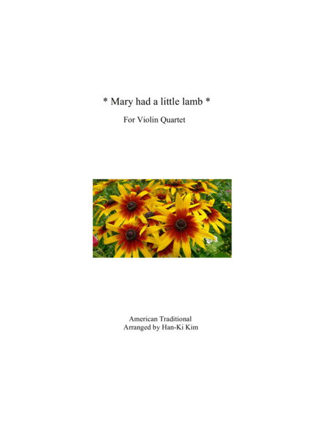 Mary Had A Little Lamb For Violin Quartet Sheet Music