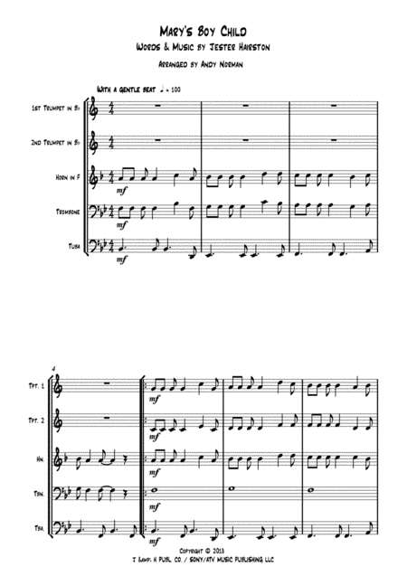 Marys Boy Child Brass Quintet Sheet Music