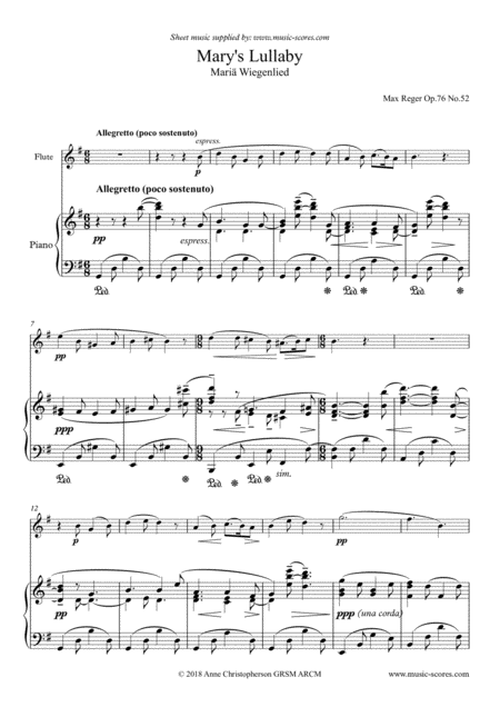 Marys Lullaby Or Maria Wiegenlied Flute And Piano Sheet Music