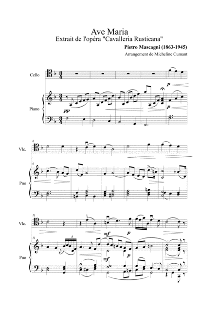 Mascagni Ave Maria Extrait De Cavalleria Rusticana Pour Violoncelle Et Piano Sheet Music