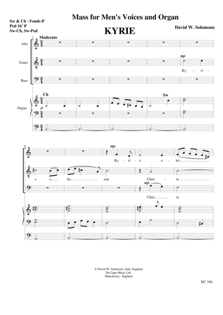 Free Sheet Music Mass For Mens Voices And Organ