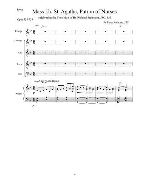 Free Sheet Music Mass In Honor Of St Agatha Patron Of Nurses