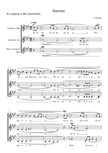 Free Sheet Music Mass Song Sanctus For Three Clarinets