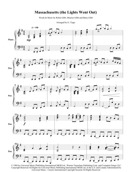 Free Sheet Music Massachusetts The Lights Went Out Piano Solo
