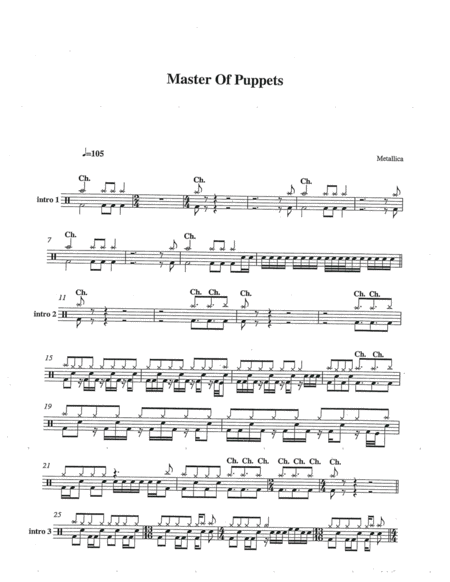 Master Of Puppets Drum Chart Sheet Music