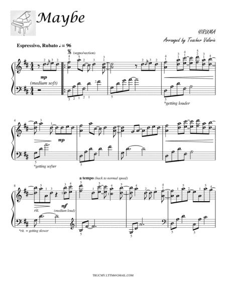 May Be By Yiruma Piano Solo In D Major With Note Names Fingering And Meanings Sheet Music